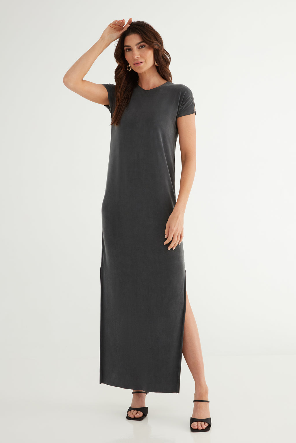 The Infinity Tee Maxi Dress In Ink Flow Cupro