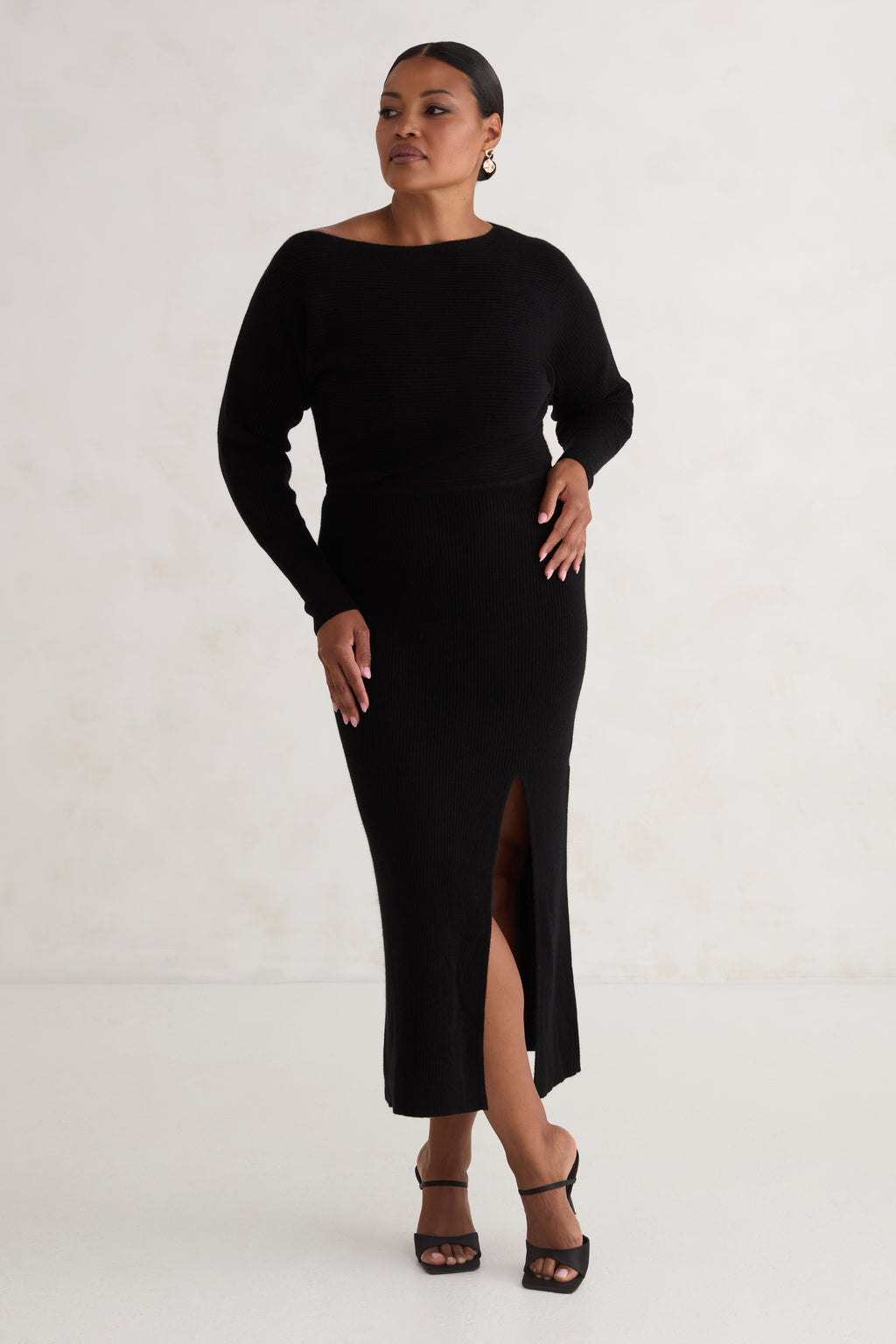 The Ember Off Shoulder Sweater Dress - Ink - KADA The Ember Off Shoulder Sweater Dress - Ink - KADA