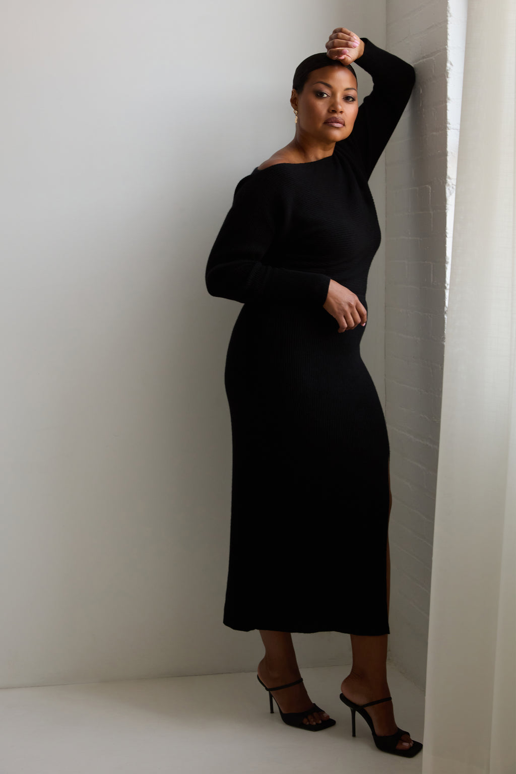 The Ember Off Shoulder Sweater Dress - Ink