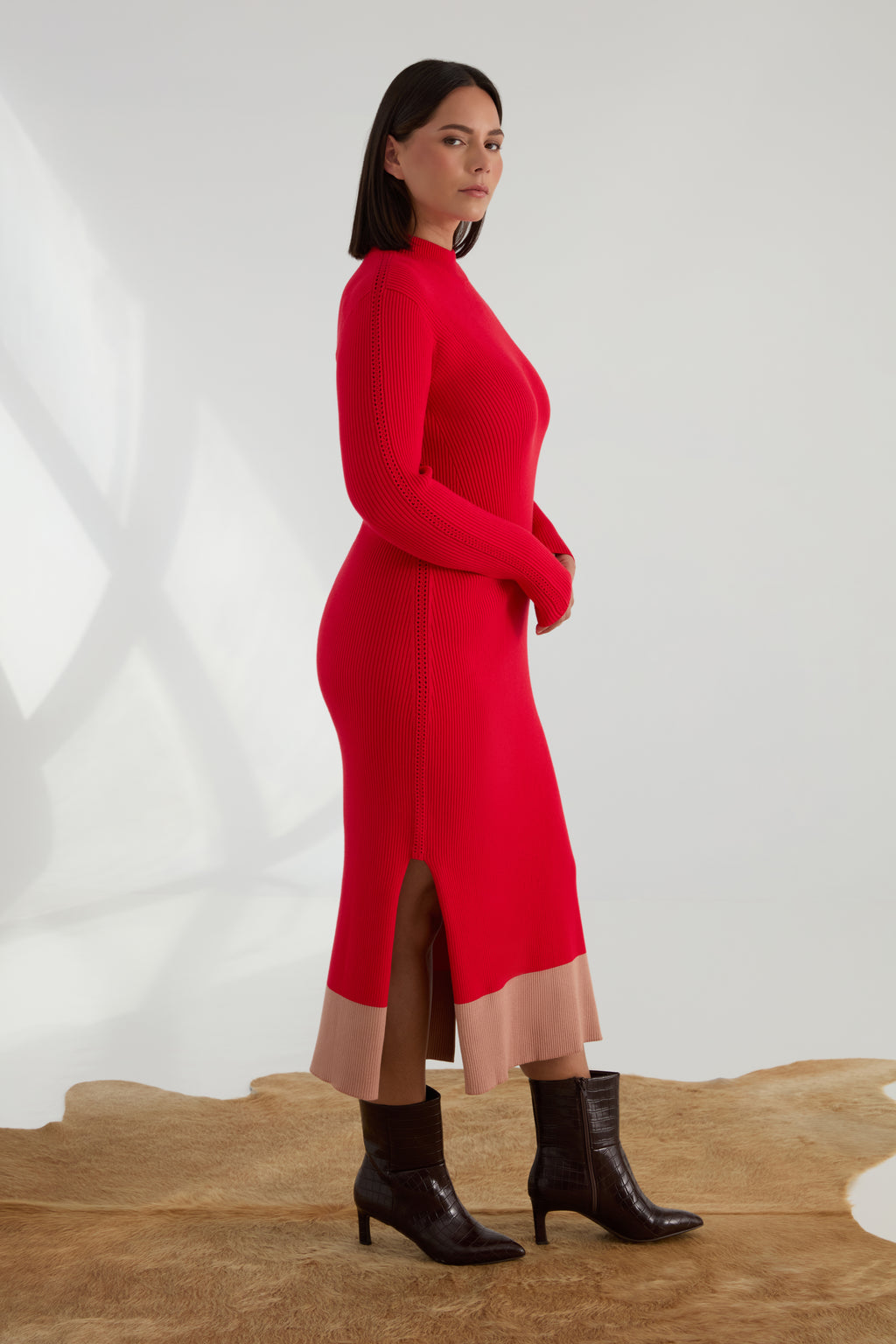 The Rib Sweater Midi Dress In Cherry - KADA