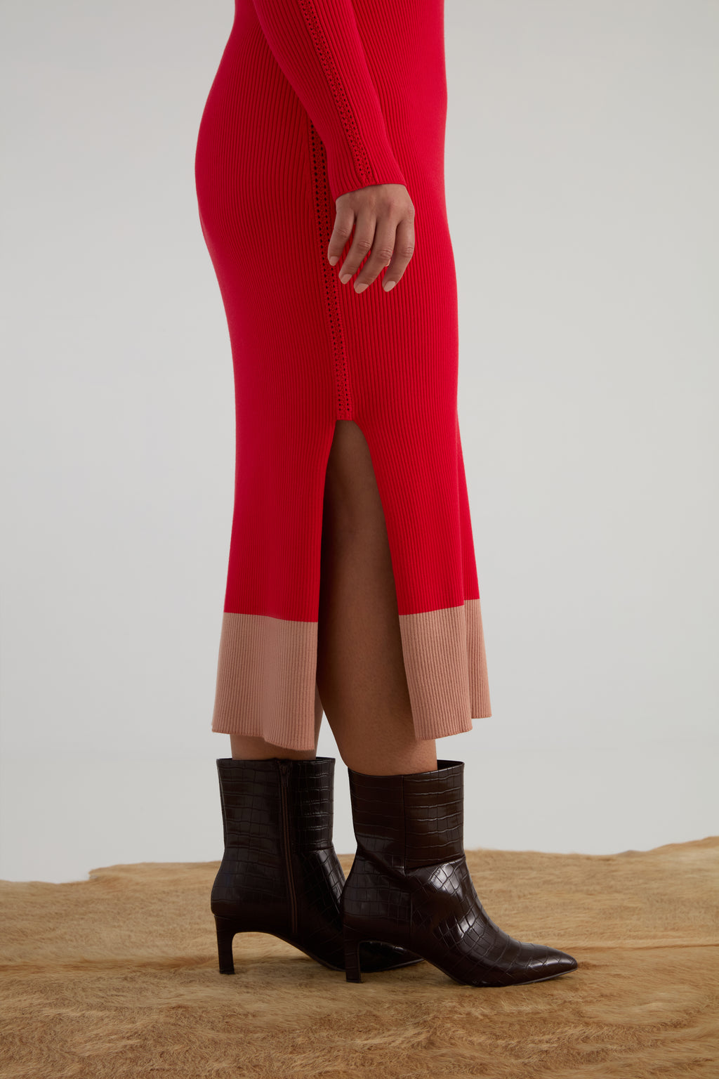 The Rib Sweater Midi Dress In Cherry - KADA