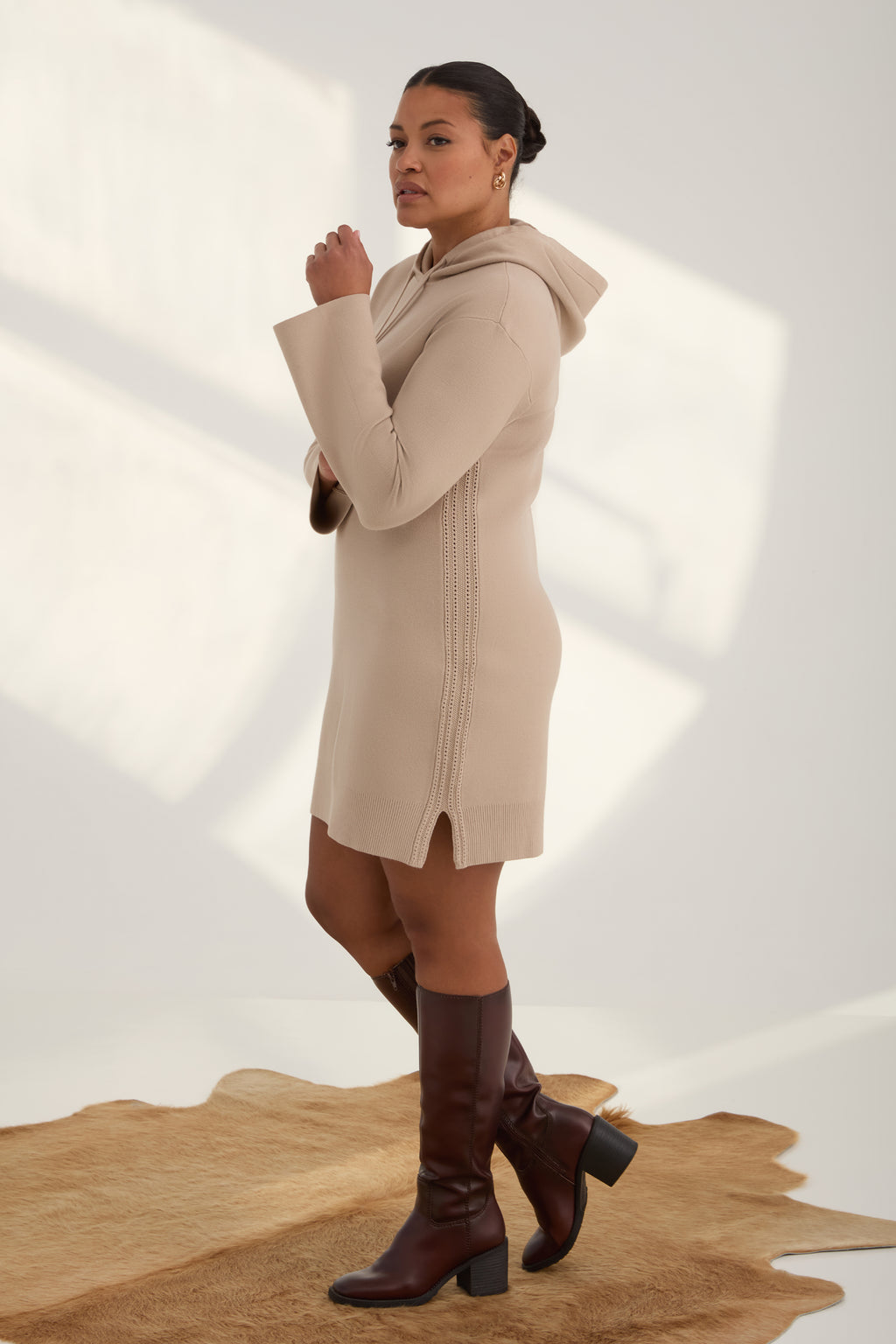 The Sweater Hoodie Dress In Sand - KADA