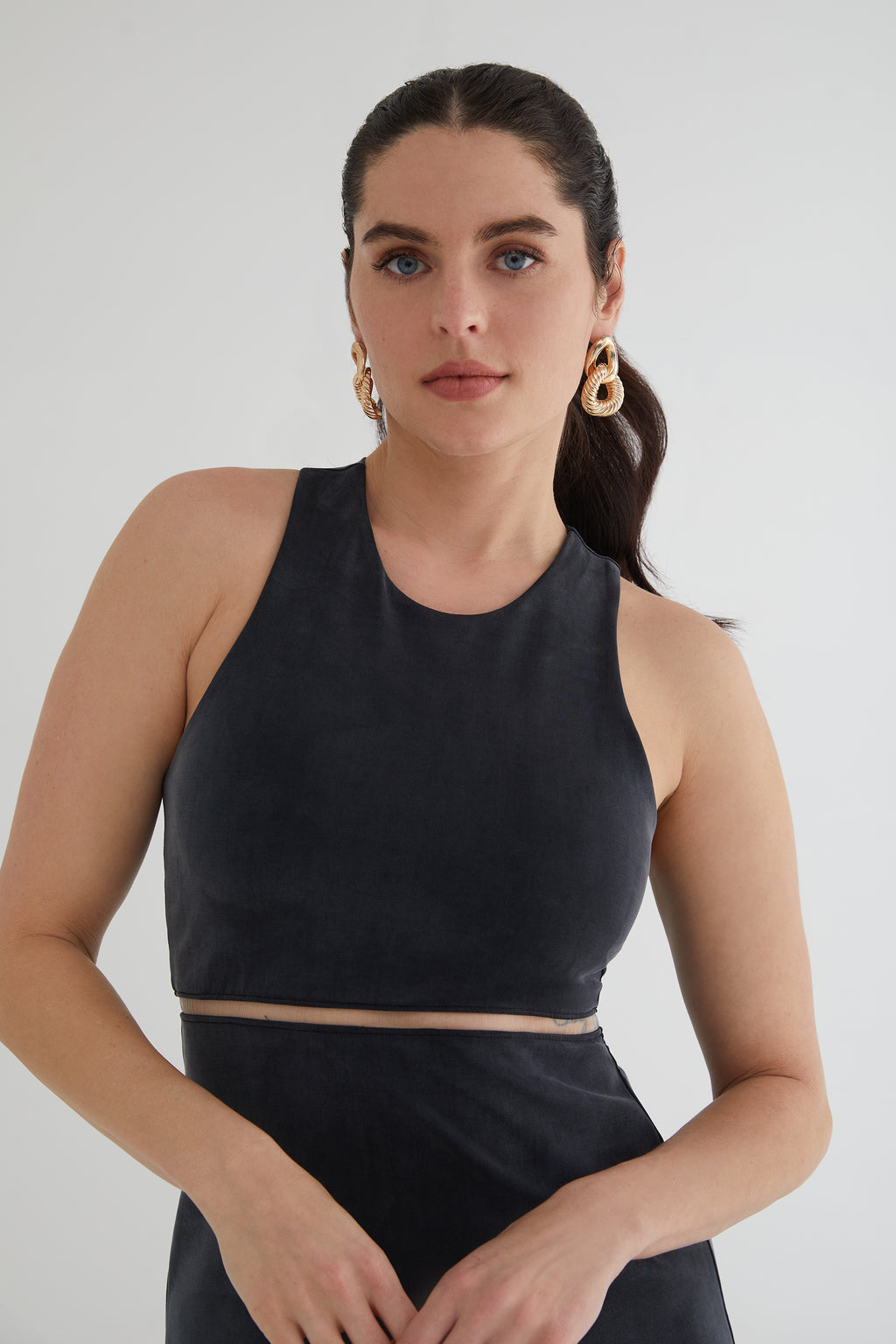 The Sculpt Racerback Tank Midi Dress in Ink - Kada Xs