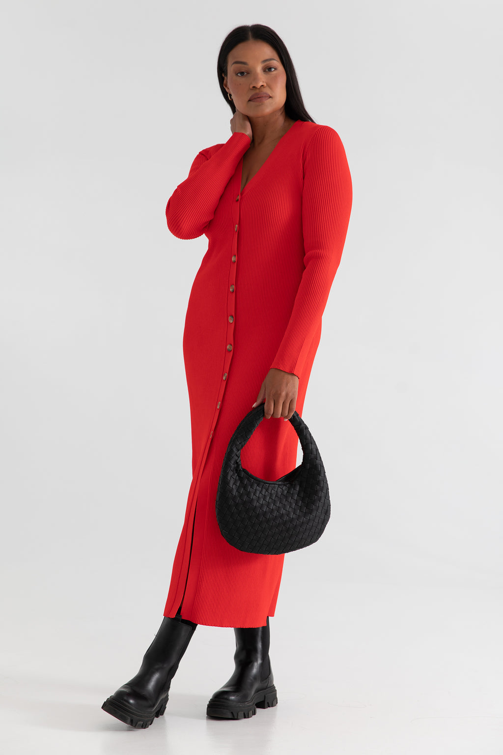The Sweater Duster Midi Dress In Cherry