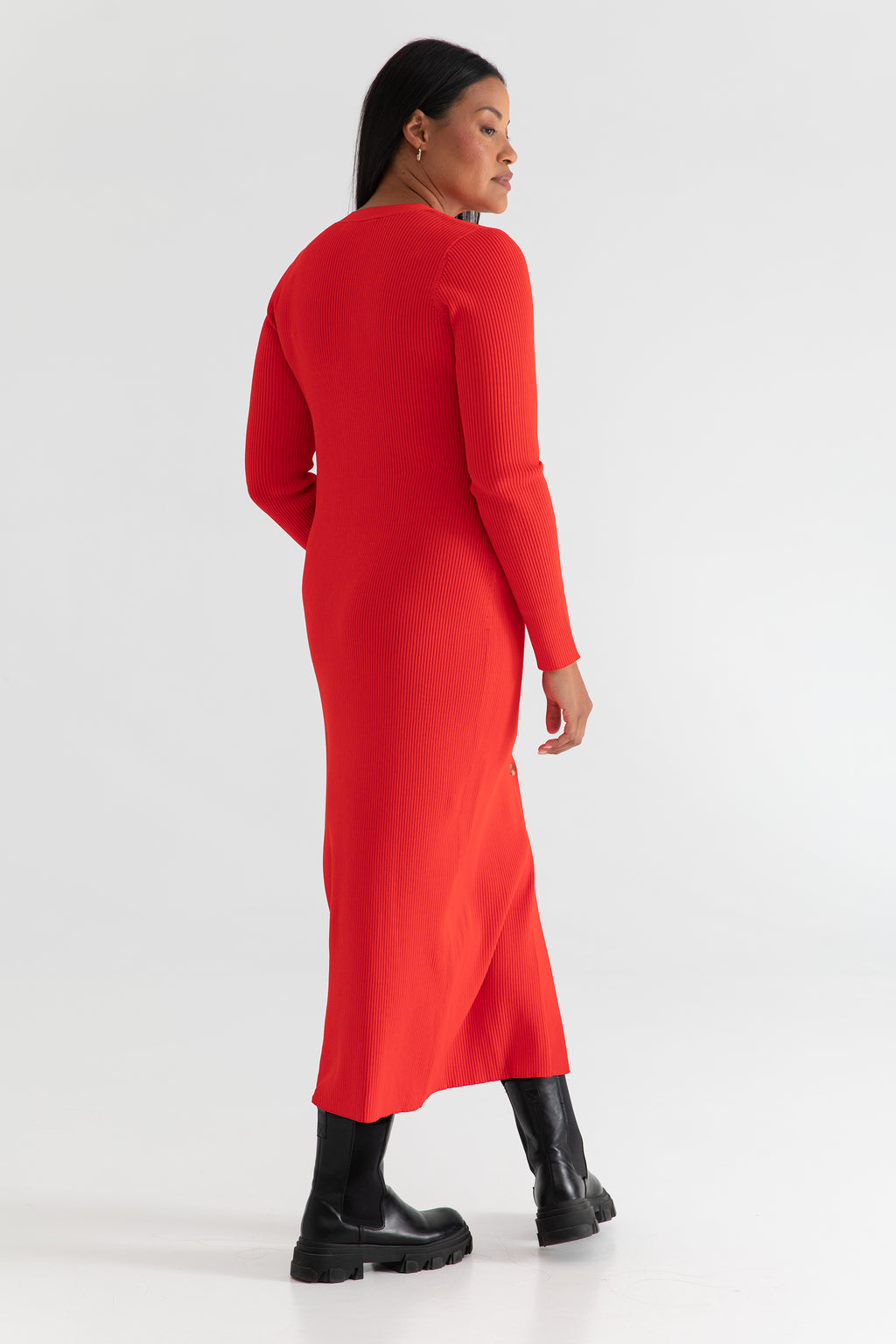 midi dress with duster The Sweater Duster Midi Dress In Cherry
