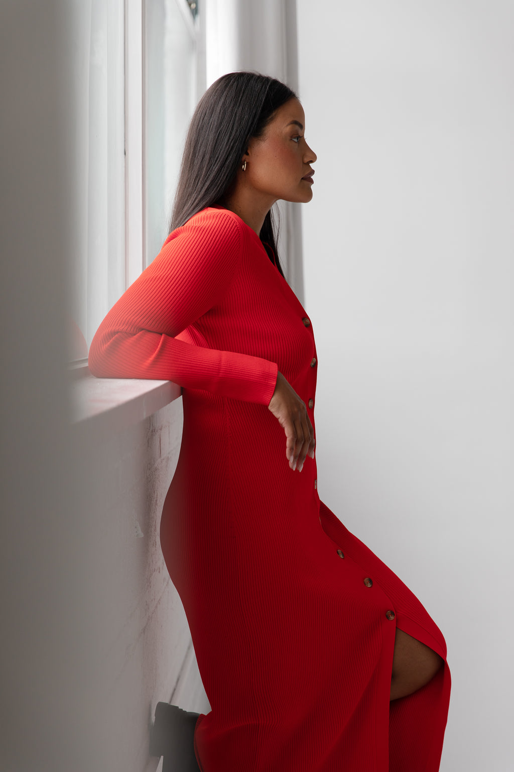 The Sweater Duster Midi Dress in Cherry - Kada XL