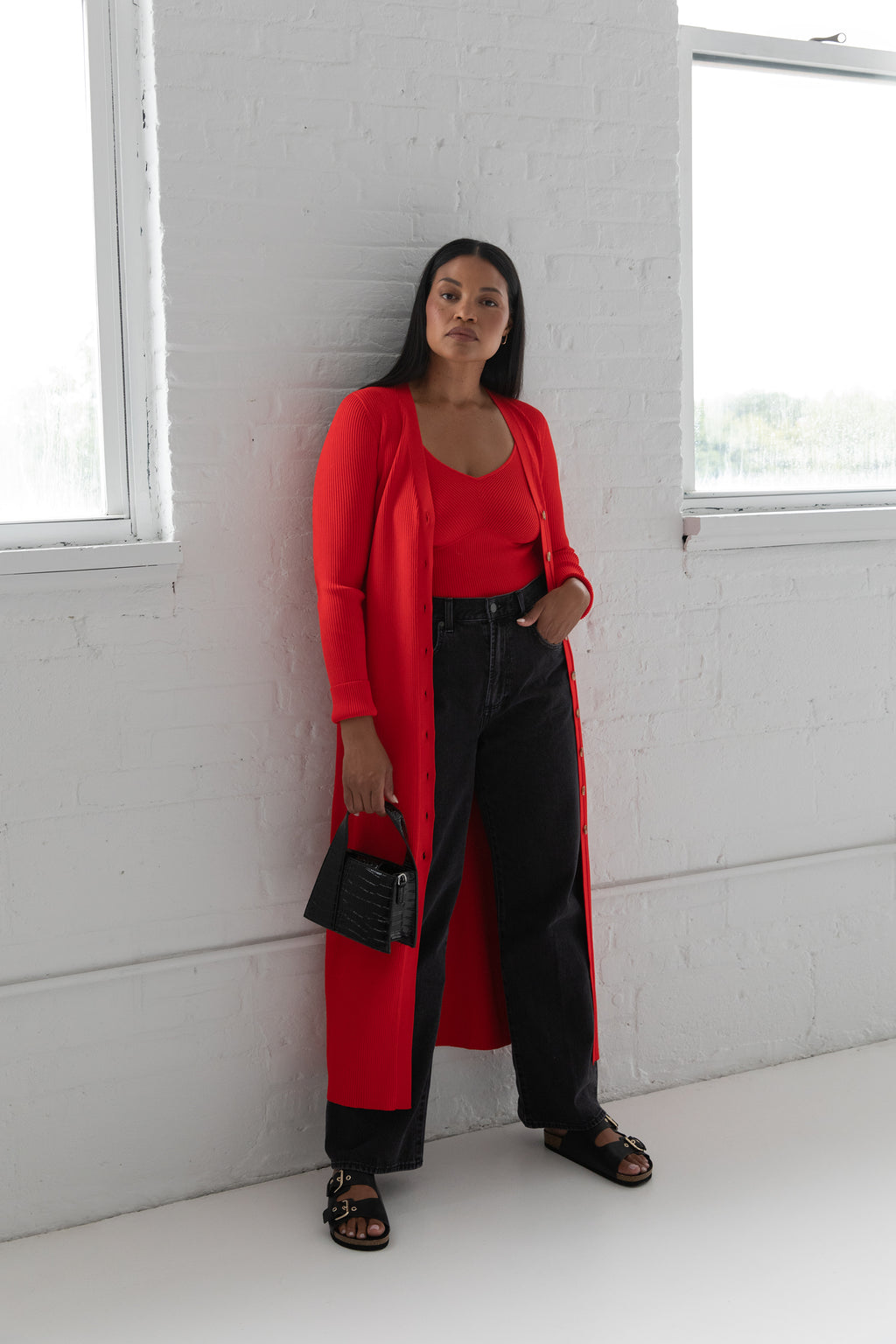knee length dresses for ladies The Sweater Duster Midi Dress in Cherry