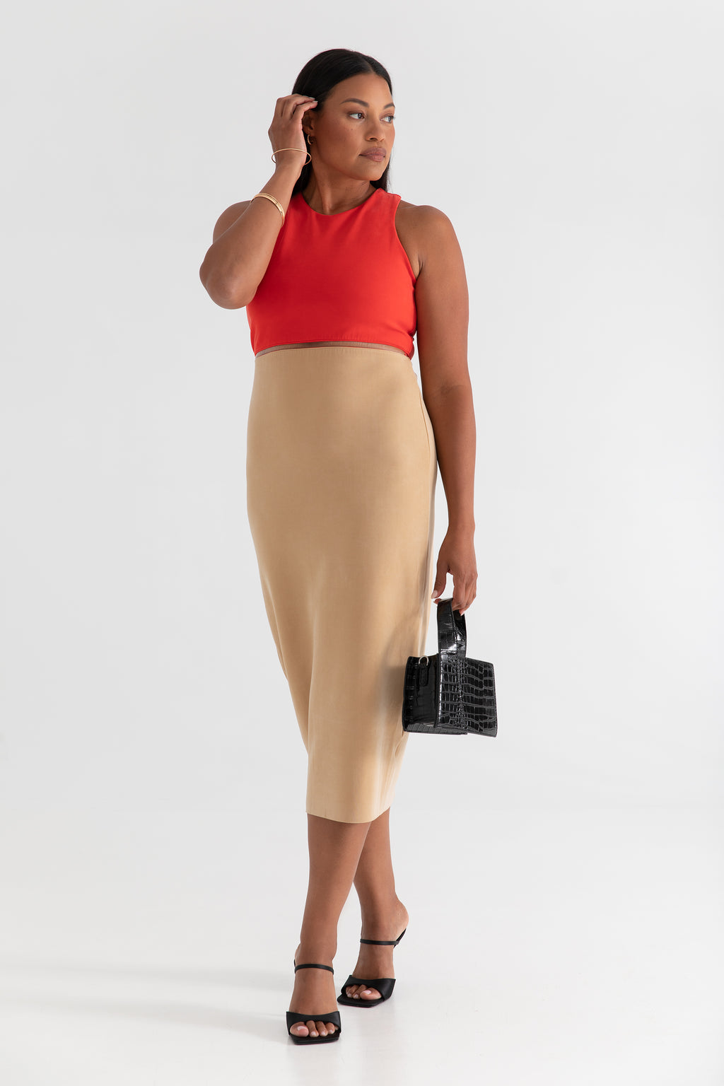 knee length dresses for ladies The Sculpt Racerback Tank Midi Dress In Cherry
