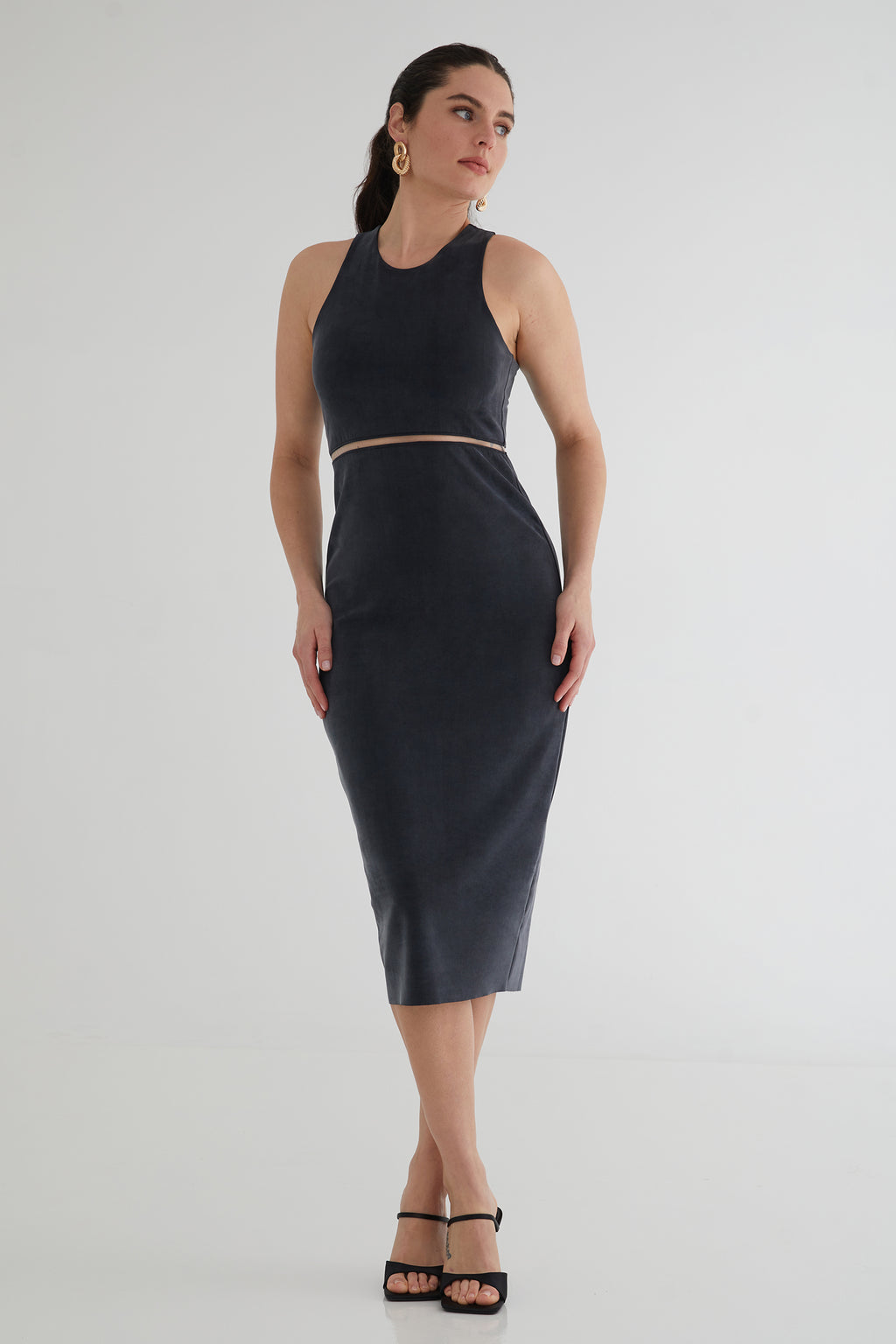 The Sculpt Racerback Tank Midi Dress in Ink
