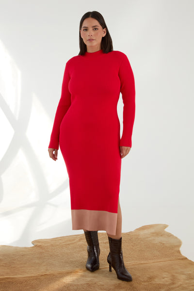 【miichan品】Ribbed Knit Dress The Rib Sweater Midi Dress In Cherry - KADA