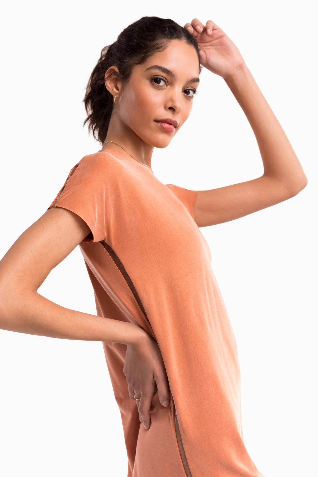 The Infinity Tee Mini Dress in Terracotta Flow Cupro Kada L