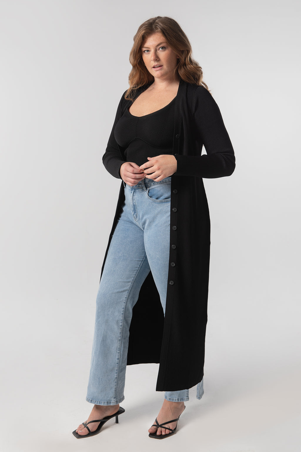 knee length dresses for ladies The Sweater Duster Midi Dress in Cherry main image 1